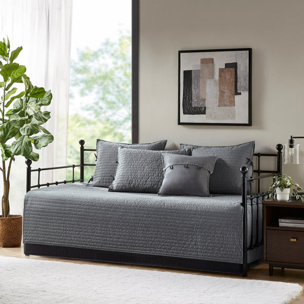 English Elm 6 Piece Reversible Plaid Daybed Cover Set with Herringbone Cabin Quilt, Twin Fit, Machine Washable Grey 17.72 L x 15.75 W x 7.48 H B035P266680