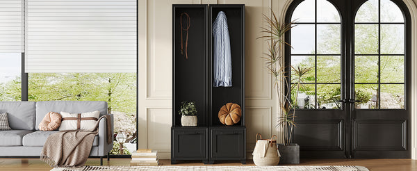 English Elm On-Trend Elegant 3-In-1 Hall Tree Set Of 2 - Stylish Entryway Coat Rack With Bench & Storage Drawers N721P249242B