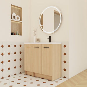 English Elm 36" Floating Bathroom Vanity Light Oak Modular Cabinet with Gel Coat Integrated Sink W3450S00106