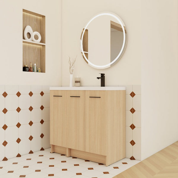 English Elm 36" Floating Bathroom Vanity Light Oak Modular Cabinet with Gel Coat Integrated Sink W3450S00106