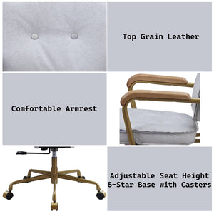 English Elm Siecross Vintage White Top Grain Leather Office Chair with 360° Swivel, Plush 3" Cushion, Casters B2726P255341