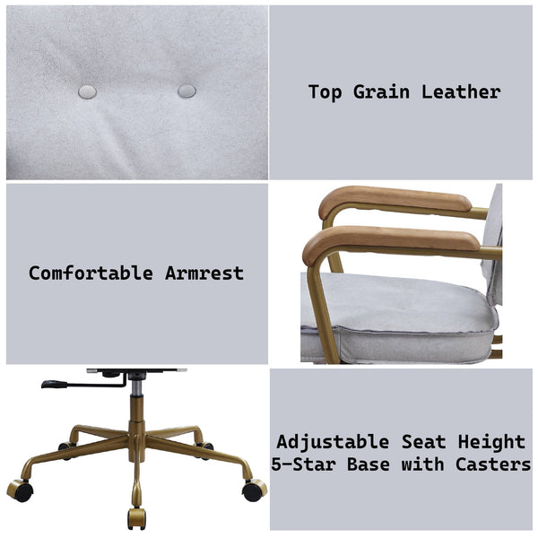 English Elm Siecross Vintage White Top Grain Leather Office Chair with 360° Swivel, Plush 3" Cushion, Casters B2726P255341