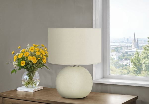 English Elm Lighting, Textured Ceramic Table Lamp with Fabric Shade and 3-Way Rotary Switch for Ambient Glow Cream 15 L x 15 W x 13 H B2710P220094
