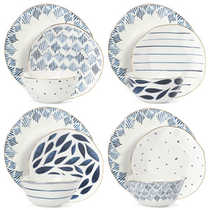 Lenox Blue Bay Porcelain Dinnerware Set with Gold Accent Rim and Elegant Motifs for Stylish Dining Blue 893116