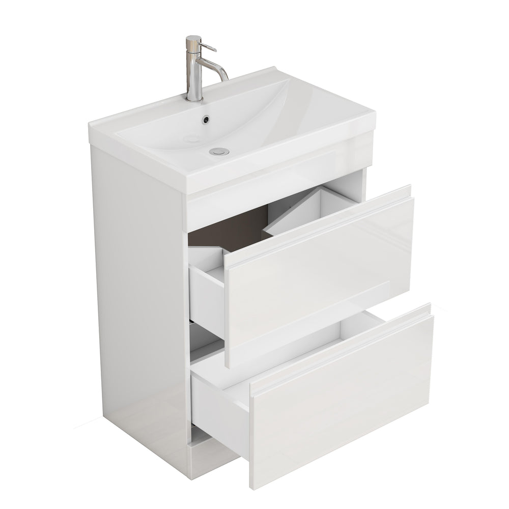 English Elm 24-Inch Bathroom Vanity With Unique Thick Ceramic Basin & Soft-Close Drawers For Modern Spaces W3151S00058