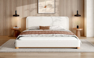 English Elm Christopher Knight Home® - King Size Bed Frame – Elegant Boucle Upholstered Headboard, Solid Wood Base, Easy Assembly, White Finish N757K327027W