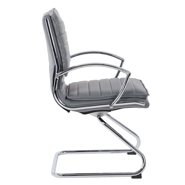 OSP Home Furnishings Guest Faux Leather Office Chair with Chrome Sled Base and Ergonomic Lumbar Support Charcoal SPX23595C-U42