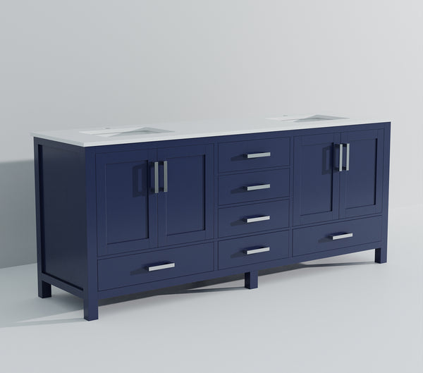 English Elm Navy Blue Double Bath Vanity With White Quartz Top – Stylish 80" W Design For Ultimate Storage & Elegance B2731P258960