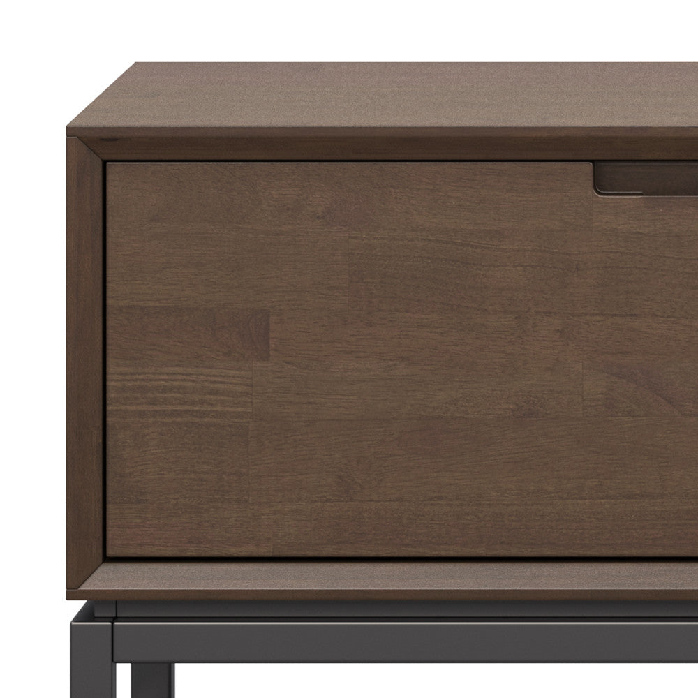 English Elm Banting 72 inch Low TV Stand in Walnut Brown – Solid Rubberwood, Metal Base, Storage, Cord Management B136P203489