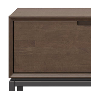 English Elm Banting 72 inch Low TV Stand in Walnut Brown – Solid Rubberwood, Metal Base, Storage, Cord Management B136P203489