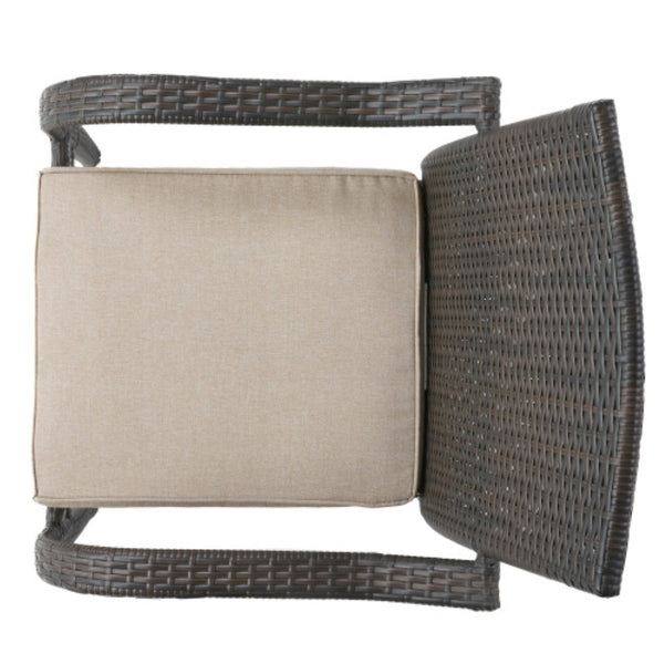 English Elm Outdoor Wicker Patio Chair Set of Four Stackable Iron Frame with Cushions N769P334782A