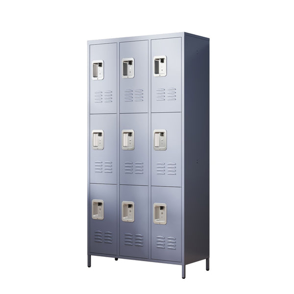 English Elm 9 Compartment Steel Locker Tower Powder Coated Gray for Gym Office or Bedroom T2398P251437