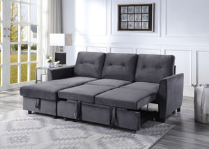 English Elm Hudson Velvet Sleeper Sectional with Reversible Storage Chaise for Modern Living Rooms B061S00058