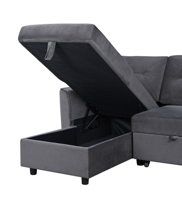 English Elm Hudson Velvet Sleeper Sectional with Reversible Storage Chaise for Modern Living Rooms B061S00058