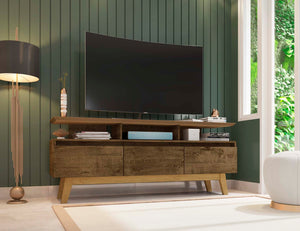 English Elm Yonkers 63" Rustic Brown Tv Stand With Concealed Storage & Stylish Floating Shelf For Modern Living Room B365P398381-GIGA