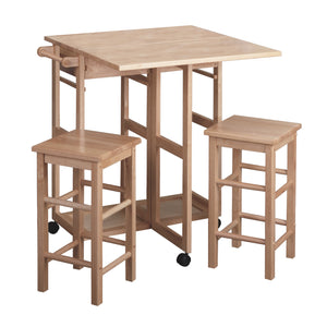 Winsome Wood Suzanne 3-piece Space Saver Set With Wheels – Expandable Drop Leaf Table & Stowaway Stools In Natural Natural Solid ,Composite Wood 89330-winsome-wood