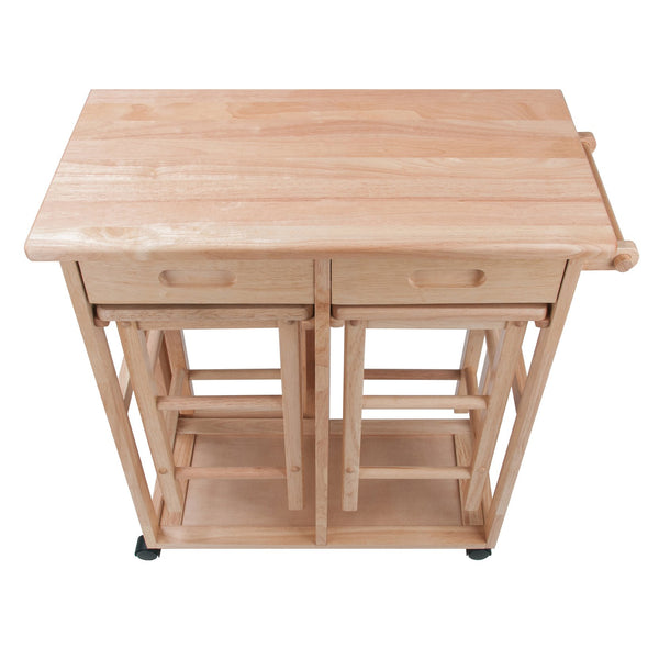 Winsome Wood Suzanne 3-piece Space Saver Set With Wheels – Expandable Drop Leaf Table & Stowaway Stools In Natural Natural Solid ,Composite Wood 89330-winsome-wood