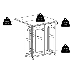 Winsome Wood Suzanne 3-piece Space Saver Set With Wheels – Expandable Drop Leaf Table & Stowaway Stools In Natural Natural Solid ,Composite Wood 89330-winsome-wood