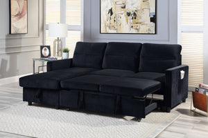 English Elm Ivy Velvet Sleeper Sectional with Reversible Chaise Storage and Built-in Side Pocket B061S00059