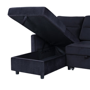 English Elm Ivy Velvet Sleeper Sectional with Reversible Chaise Storage and Built-in Side Pocket B061S00059