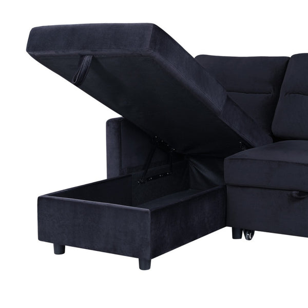 English Elm Ivy Velvet Sleeper Sectional with Reversible Chaise Storage and Built-in Side Pocket B061S00059