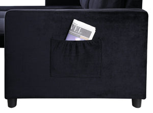 English Elm Ivy Velvet Sleeper Sectional with Reversible Chaise Storage and Built-in Side Pocket B061S00059