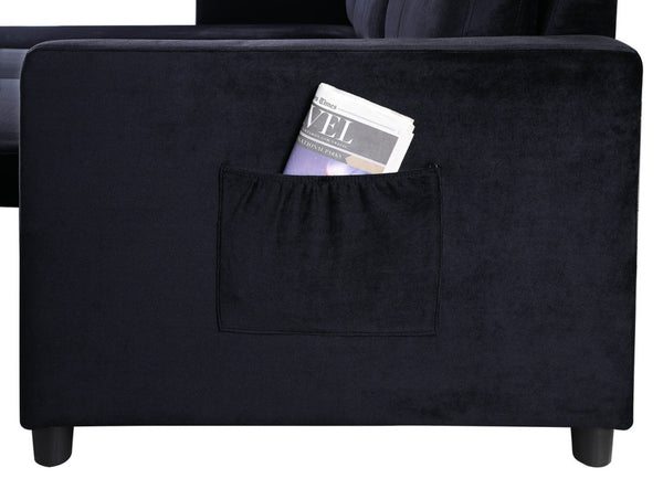 English Elm Ivy Velvet Sleeper Sectional with Reversible Chaise Storage and Built-in Side Pocket B061S00059