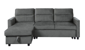 English Elm Ivy Charcoal Velvet Sleeper Sectional with Reversible Chaise and Hidden Storage Dark Gray B061S00483
