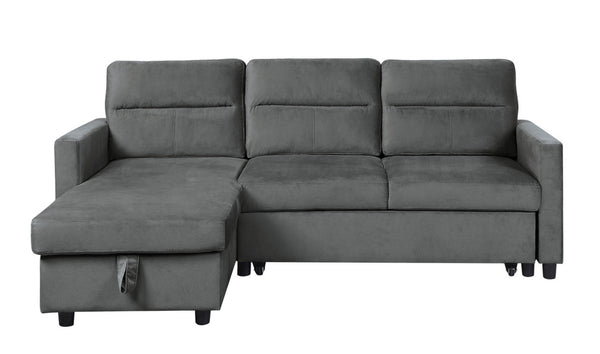 English Elm Ivy Charcoal Velvet Sleeper Sectional with Reversible Chaise and Hidden Storage Dark Gray B061S00483