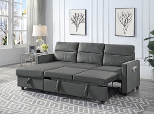English Elm Ivy Charcoal Velvet Sleeper Sectional with Reversible Chaise and Hidden Storage Dark Gray B061S00483