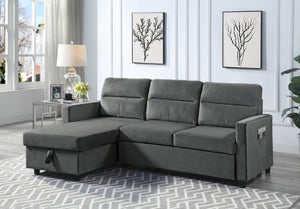 English Elm Ivy Charcoal Velvet Sleeper Sectional with Reversible Chaise and Hidden Storage Dark Gray B061S00483