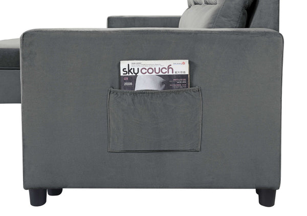 English Elm Ivy Charcoal Velvet Sleeper Sectional with Reversible Chaise and Hidden Storage Dark Gray B061S00483