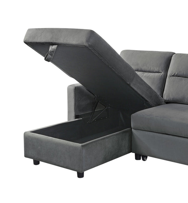 English Elm Ivy Charcoal Velvet Sleeper Sectional with Reversible Chaise and Hidden Storage Dark Gray B061S00483