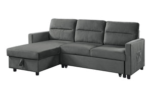 English Elm Ivy Charcoal Velvet Sleeper Sectional with Reversible Chaise and Hidden Storage Dark Gray B061S00483