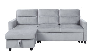 English Elm Ruby Velvet Sleeper Sectional with Reversible Chaise Storage and Built-in Side Pocket B061S00283