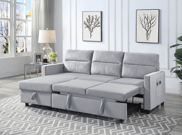 English Elm Ruby Velvet Sleeper Sectional with Reversible Chaise Storage and Built-in Side Pocket B061S00283