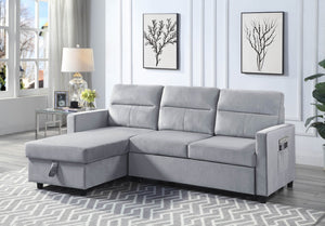 English Elm Ruby Velvet Sleeper Sectional with Reversible Chaise Storage and Built-in Side Pocket B061S00283