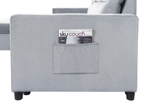 English Elm Ruby Velvet Sleeper Sectional with Reversible Chaise Storage and Built-in Side Pocket B061S00283