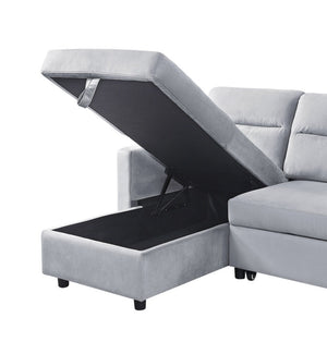 English Elm Ruby Velvet Sleeper Sectional with Reversible Chaise Storage and Built-in Side Pocket B061S00283