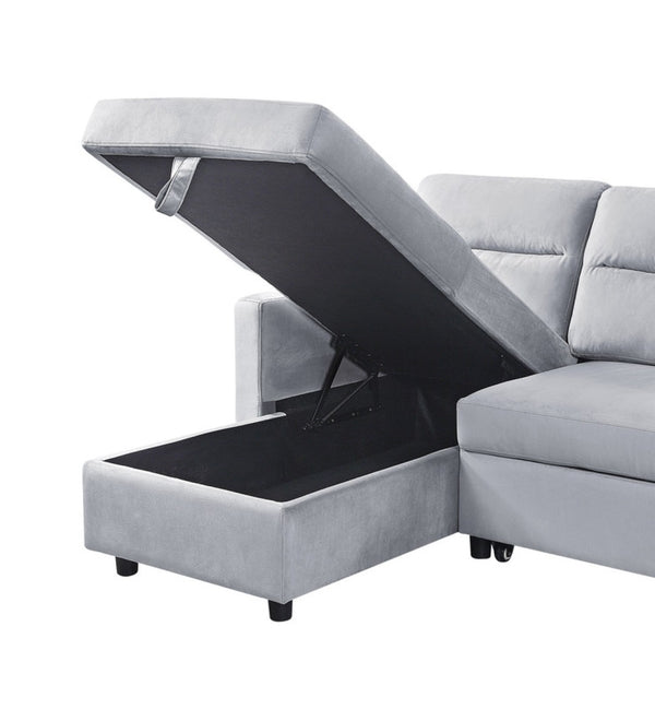 English Elm Ruby Velvet Sleeper Sectional with Reversible Chaise Storage and Built-in Side Pocket B061S00283
