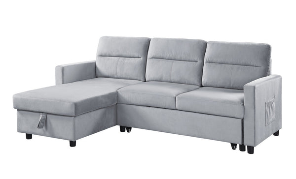 English Elm Ruby Velvet Sleeper Sectional with Reversible Chaise Storage and Built-in Side Pocket B061S00283