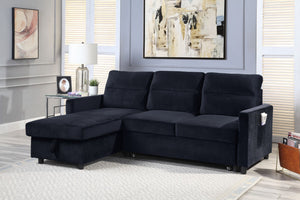 English Elm Ivy Velvet Sleeper Sectional with Reversible Chaise Storage and Built-in Side Pocket B061S00059