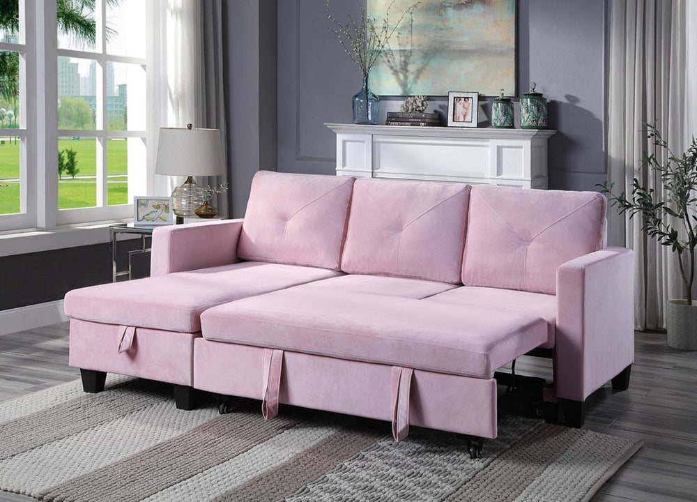 English Elm Nova Velvet Sleeper Sectional with Reversible Chaise and Hidden Storage Compartment B061S00060