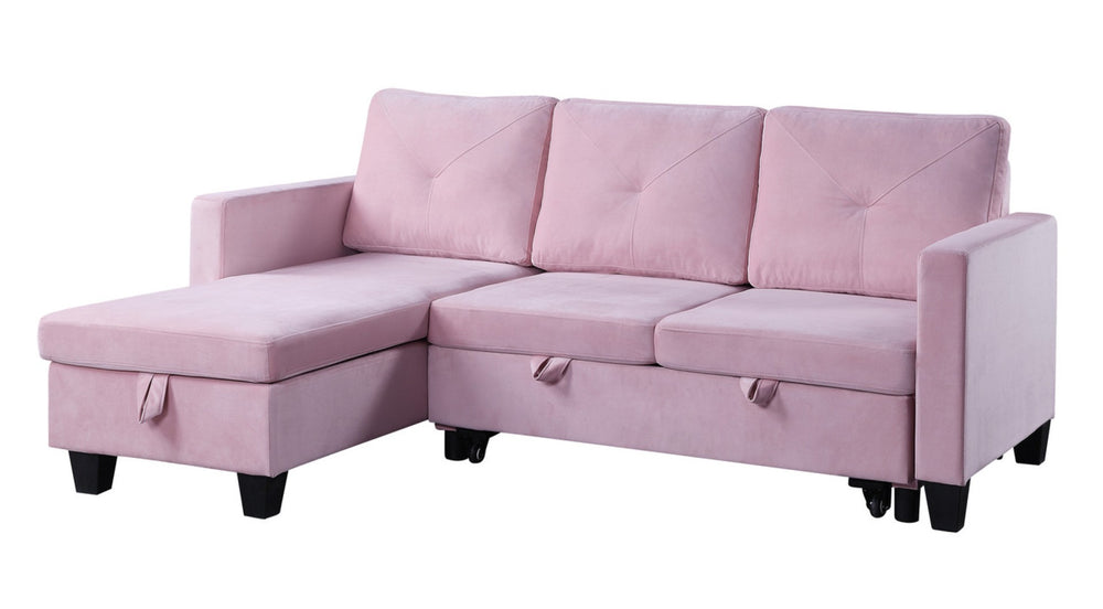 English Elm Nova Velvet Sleeper Sectional with Reversible Chaise and Hidden Storage Compartment B061S00060