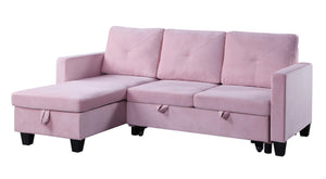 English Elm Nova Velvet Sleeper Sectional with Reversible Chaise and Hidden Storage Compartment B061S00060