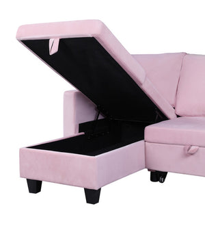 English Elm Nova Velvet Sleeper Sectional with Reversible Chaise and Hidden Storage Compartment B061S00060