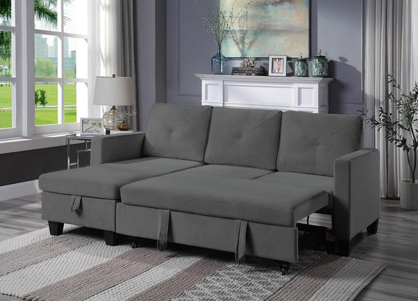 English Elm Nova Velvet Sleeper Sectional with Reversible Chaise and Hidden Storage for Living Rooms Dark Gray B061S00485