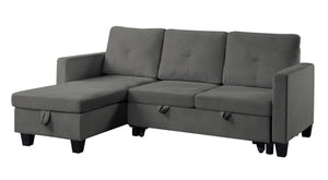 English Elm Nova Velvet Sleeper Sectional with Reversible Chaise and Hidden Storage for Living Rooms Dark Gray B061S00485