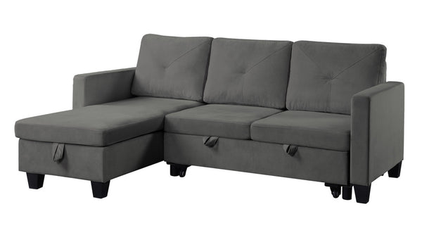 English Elm Nova Velvet Sleeper Sectional with Reversible Chaise and Hidden Storage for Living Rooms Dark Gray B061S00485