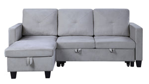 English Elm Nova Velvet Sleeper Sectional with Reversible Chaise and Hidden Storage for Living Rooms Light Gray B061S00486